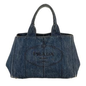Prada Denim logo canvas tote.